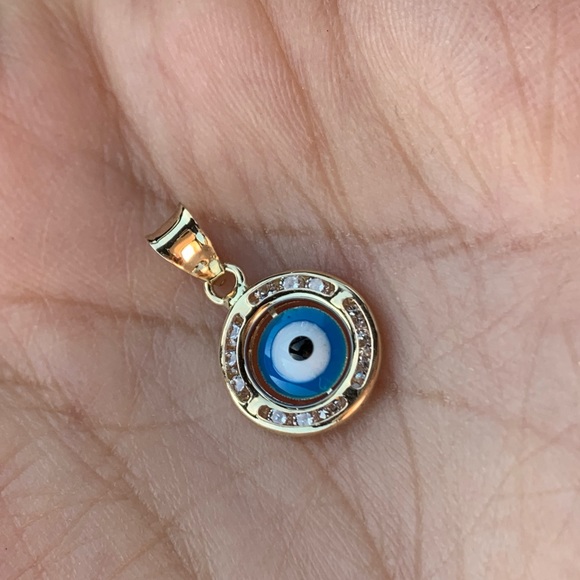 14k Yellow Solid Gold Round Evil Eye Pendant